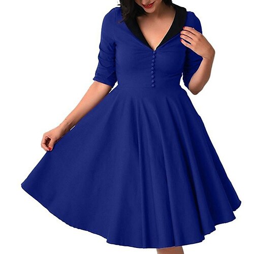 

Women's Sheath Dress Knee Length Dress Blue Wine Half Sleeve Pure Color Ruched Patchwork Button Spring Summer V Neck Vintage 2022 S M L XL XXL