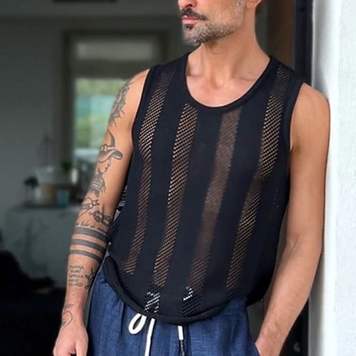 

Men's Tank Top Vest Solid Color Crew Neck Black Street Casual Sleeveless Mesh Clothing Apparel Basic Fashion Classic Comfortable / Summer / Summer / Sports