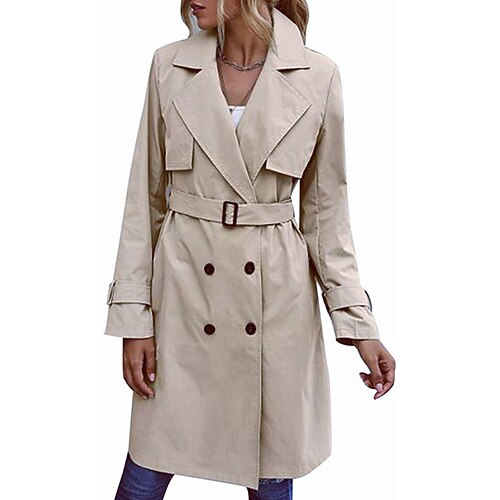 

Women's Trench Coat Street Daily Holiday Fall Winter Long Coat Regular Fit Warm Breathable Streetwear Casual Jacket Long Sleeve Solid Color Pocket Stylish Green Khaki