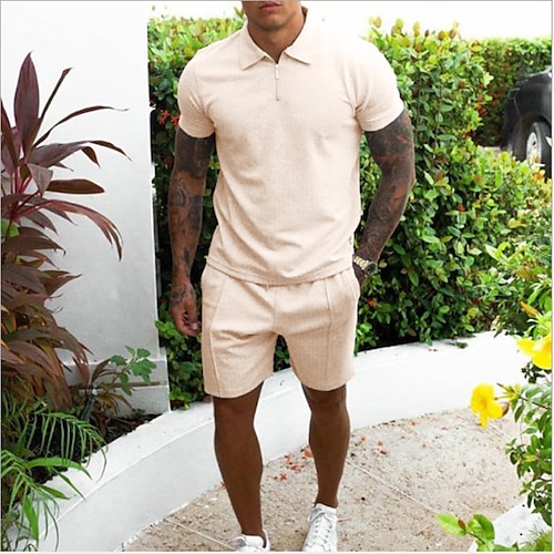 

Mens Tracksuit 2 Piece Summer Short Sleeve T-Shirt and Shorts Set Casual Sweat Suit Sports Outfit Tops (Small, U Khaki)