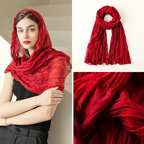 

1pcs New Thin Pleated Women Scarf Hijabs Plain Color Girls Scarfs Ladies Shawl Wrap Headband Soft Warm Scarves