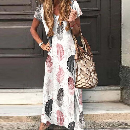 

Women's Casual Dress Shift Dress Long Dress Maxi Dress Blue Pink Short Sleeve Split Spring Summer V Neck 2022 S M L XL XXL 3XL