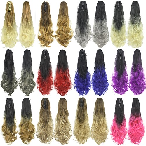 

15 Colors Optional Dyed Ponytail Ombre Color Curly Hair Granny Gray Hair Extension Style Hair Extensions