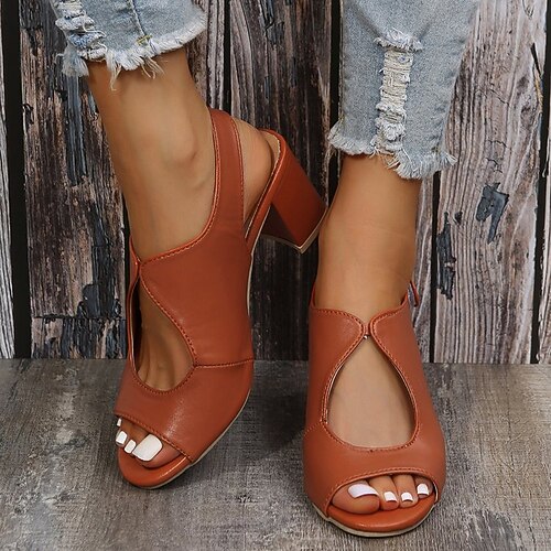 

Women's Sandals Daily Plus Size Chunky Heel Open Toe Elegant Casual PU Leather Magic Tape Solid Colored Black Brown Beige