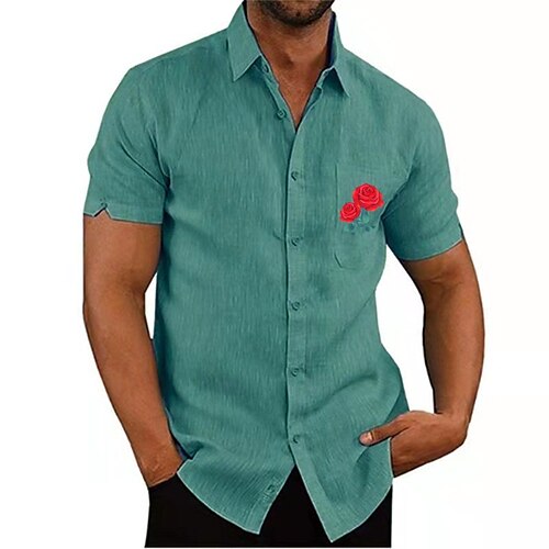 

Men's Shirt Solid Color Rose Turndown Street Casual Button-Down Print Half Sleeve Tops Designer Casual Fashion Breathable Sea Blue White Black / Summer