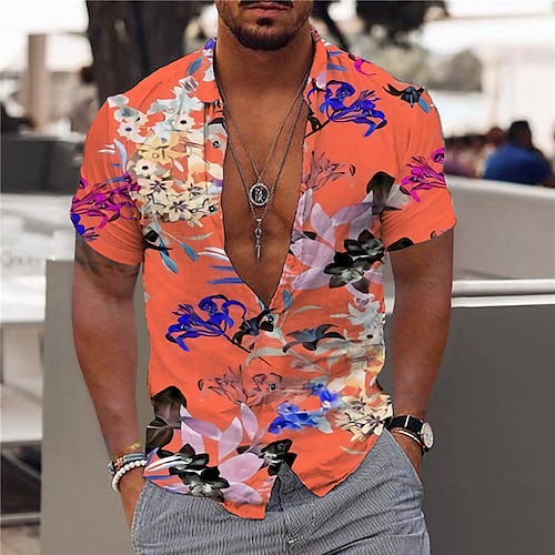 

Men's Shirt 3D Print Floral Turndown Street Casual Button-Down Print Short Sleeves Tops Designer Casual Fashion Breathable Pink / Summer