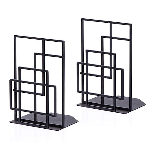 

Bookends Book Ends Heavy Duty Metal Book Ends Geometric Decorative Design Black Book Supports Non Skid Book Stoppers 1 Pair Bookend Holder for Office School Library with
