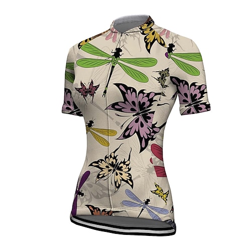 

21Grams Women's Cycling Jersey Short Sleeve Bike Jersey Top with 3 Rear Pockets Mountain Bike MTB Road Bike Cycling Breathable Quick Dry Moisture Wicking Reflective Strips Green Butterfly Polyester