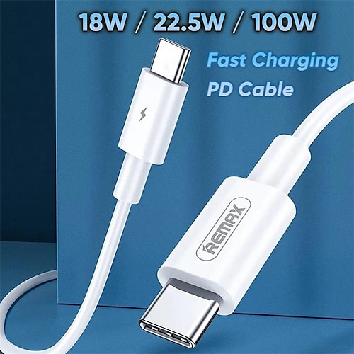 

1 Pack Remax USB C Cable 100W 3.3ft USB C to USB C 5 A Charging Cable Fast Charging High Data Transfer Durable For Samsung Xiaomi Huawei Phone Accessory