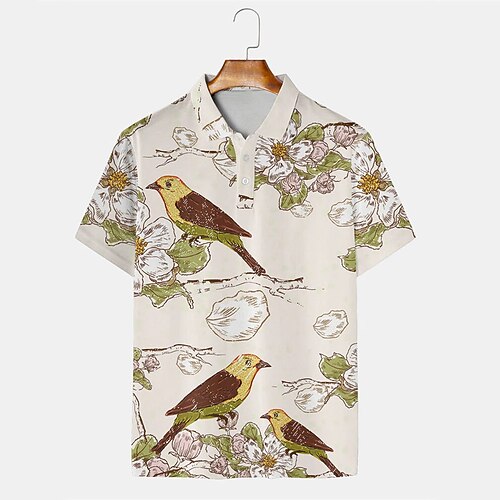 

Men's Collar Polo Shirt Golf Shirt Bird Turndown Gray Street Casual Short Sleeve 3D Button-Down Clothing Apparel Fashion Casual Comfortable / Beach