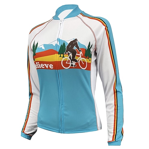

21Grams Women's Cycling Jersey Long Sleeve Bike Top with 3 Rear Pockets Mountain Bike MTB Road Bike Cycling Breathable Quick Dry Moisture Wicking Reflective Strips Blue White Animal Polyester Spandex