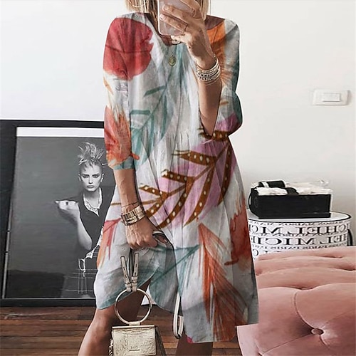 

Women's Loungewear Dress Nighty Leaves Fashion Comfort Home Street Polyester Crew Neck Long Sleeve Fall Spring Green White