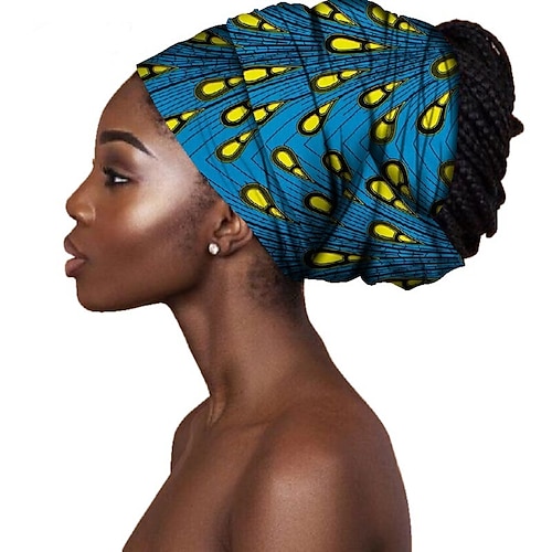 

Adults Women's African Print Turban Headwraps Cap Beaded Headscarf For Party Polyester Masquerade Headpiece