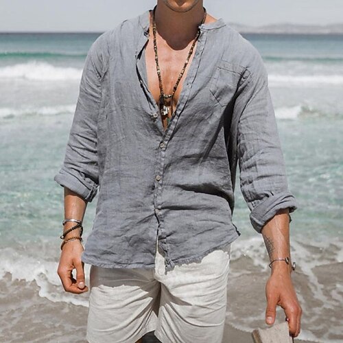 

Men's Shirt Solid Color Stand Collar Street Casual Button-Down Long Sleeve Tops Casual Fashion Comfortable Gray