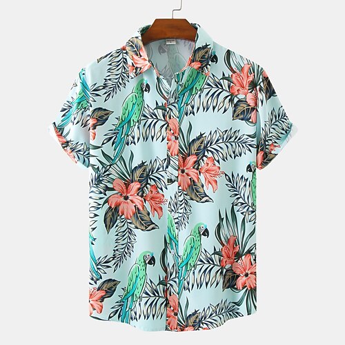 

Men's Shirt Geometry Turndown Blue-Green Other Prints Plus Size Holiday Short Sleeve Print Clothing Apparel 2pcs Beach / Summer / Summer