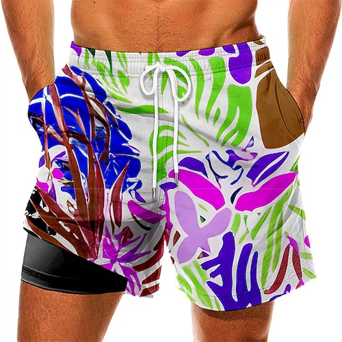 

Men's Swim Trunks Swim Shorts Quick Dry Board Shorts Bathing Suit with Pockets Compression Liner Drawstring Swimming Surfing Beach Water Sports Floral Summer