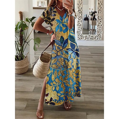 

Mulheres Vestido casual Vestido de turno Vestido Longo Vestido Maxi Amarelo Fúcsia Verde Manga Curta Floral Fenda Primavera Verão Decote V Férias 2023 S M L XL XXL 3XL