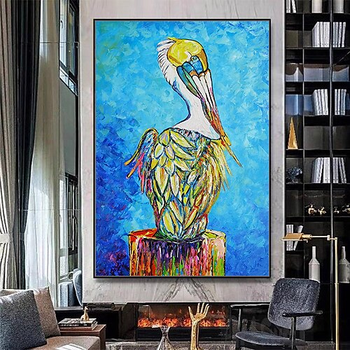 

Mintura Handmade Animal Oil Painting On Canvas Wall Art Decoration Modern Abstract Crane Picture For Home Decor Rolled Frameless Unstretched Painting