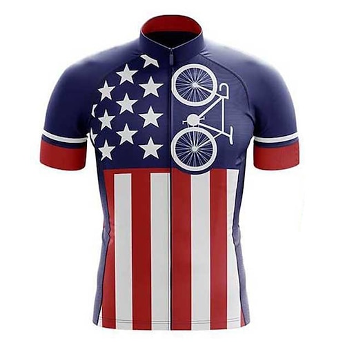 

21Grams Men's Cycling Jersey Short Sleeve Bike Top with 3 Rear Pockets Mountain Bike MTB Road Bike Cycling Breathable Quick Dry Moisture Wicking Reflective Strips Red Blue American / USA Polyester