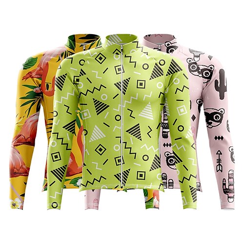 

Women's Cycling Jersey Long Sleeve Mountain Bike MTB Road Bike Cycling Green Rosy Pink Orange Cartoon Flamingo Bike Spandex Polyester Breathable Quick Dry Moisture Wicking Back Pocket Sports Cartoon