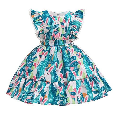

Kids Little Girls' Dress Graphic Patterned A Line Dress Party Special Occasion Print Green Knee-length Short Sleeve Princess Cute Dresses Slim 3-10 Years