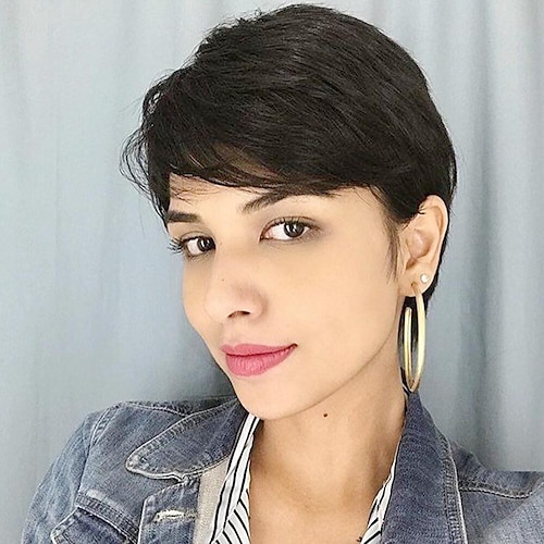 

Natural Color Short Bob Straight Human Wigs With Bangs Brazilian Virgin Hair Pixie Cut Wig Cheap Human Hair Wig For Black Women