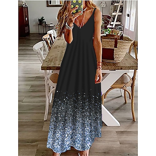 

Women's A Line Dress Maxi long Dress Green Blue Purple Pink Gold Short Sleeve Color Gradient Print Spring Summer Spaghetti Strap Stylish Elegant Vacation 2022 S M L XL XXL 3XL