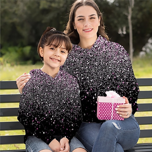 

Mommy and Me Hoodie Graphic Patterned Sports Outdoor Print Pink Gold Long Sleeve Active Matching Outfits