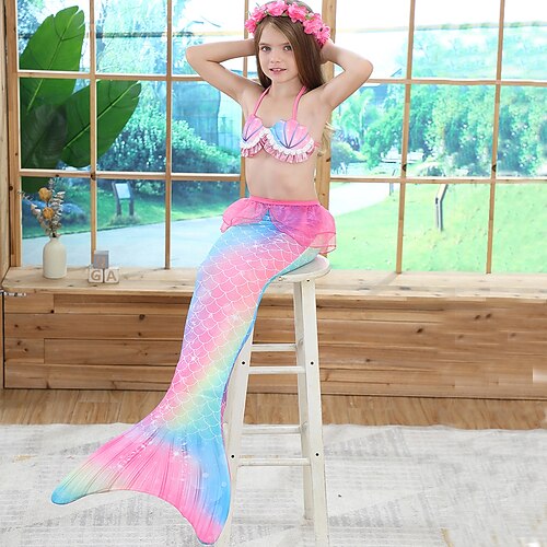 

Kids Girls' Three Piece Swimwear Beach Scales Sexy Backless Bathing Suits 2-9 Years Summer Pink