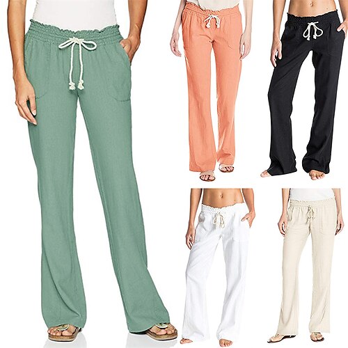 

Women's Loungewear Bottom Pure Color Simple Comfort Sport Home Street Daily Cotton And Linen Breathable Gift Long Pant Elastic Waist Fall Winter White Black