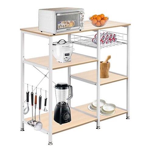

Kitchen Bakers Rack, Utility Storage Shelf Microwave Oven Stand, 3-Tier4-Tier Coffee Bar Table with 10 S-Shape Hooks, for Spice Rack Organizer Workstation, Metal Frame