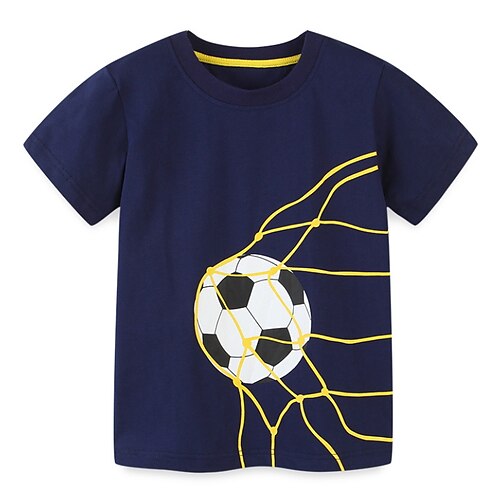 

World Cup Kids Boys T shirt Football Outdoor Short Sleeve Active Cotton 2-8 Years Spring Navy Blue