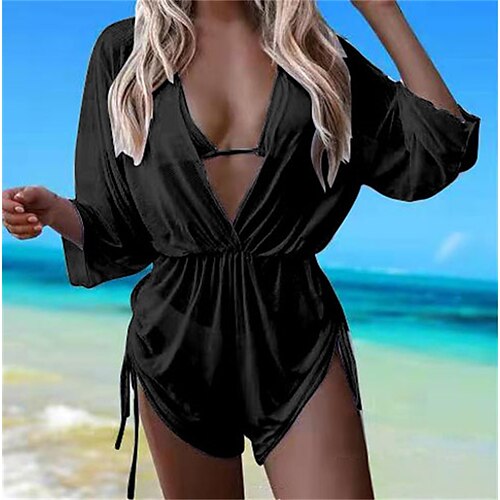 

Mujer Bañadores Bikini Tres piezas Normal Traje de baño 3 Piezas Malla Cuerda Color puro Blanco Negro Inmersión Trajes de baño nuevo Vacaciones Moderno