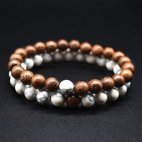 

2pcs Bead Bracelet Classic Lucky Stylish Simple Natural Fashion Vintage Wood Bracelet Jewelry White / Black For Gift Daily Holiday Prom Festival