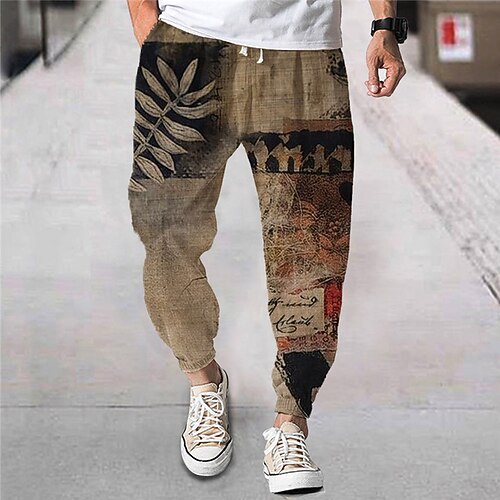 

Men's Joggers Trousers Beach Pants Drawstring Elastic Waist 3D Print Color Block Plants Graphic Prints Comfort Breathable Sports Outdoor Casual Daily Streetwear Designer Brown Micro-elastic