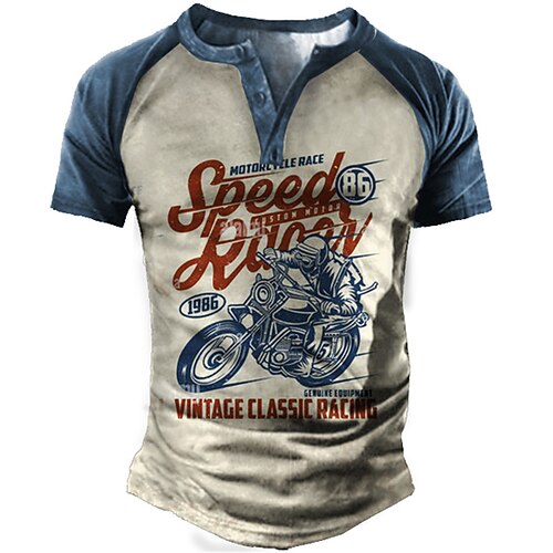 

Men's Henley Shirt Tee T shirt Tee 3D Print Graphic Patterned Color Block Motorcycle Plus Size Henley Daily Sports Patchwork Button-Down Tops Designer Basic Casual Classic Blue / Summer