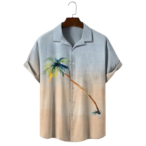 

Men's Shirt 3D Print Coconut Tree Turndown Street Daily 3D Button-Down Short Sleeve Tops Casual Fashion Breathable Comfortable Light Blue