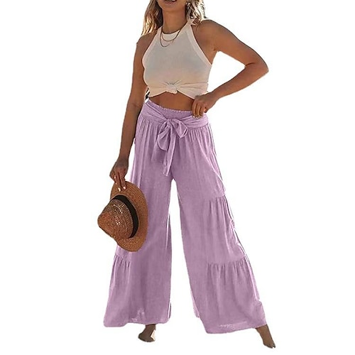 

cross-border amazon european and american women's clothing fashion temperament strapping stitching high waist pleated wide leg pants casual loose trousers