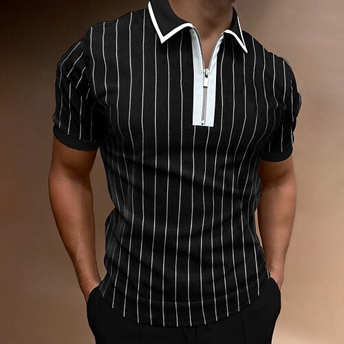 

Men's Golf Shirt Striped Turndown Casual Daily Street Zipper Print Short Sleeve Tops Fashion Comfortable Sports Summer Shirts Holiday Vacation Business