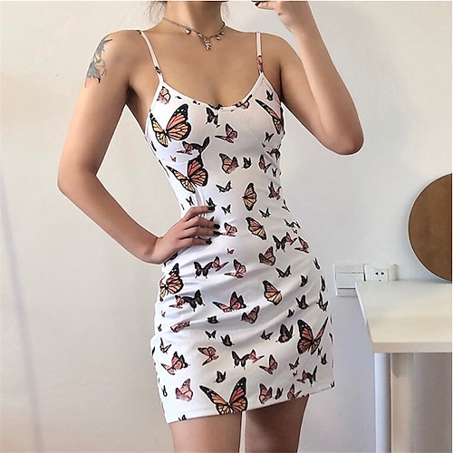 

Women's Loungewear Dress Nighty Butterfly Animal Fashion Comfort Home Street Polyester Straps Sleeveless Spring Summer White