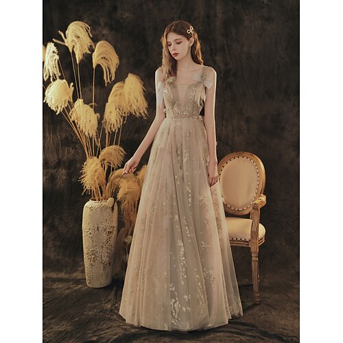

A-Line Elegant Floral Engagement Formal Evening Dress Scoop Neck Sleeveless Floor Length Tulle with Bow(s) Pleats 2022