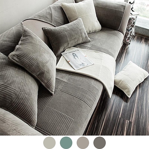 

Sofa Seat Cover Couch Slipcover Grey for Sectional Armchair Loveseat 4 or 3 Seater L Shape Solid Soft Durable Washable