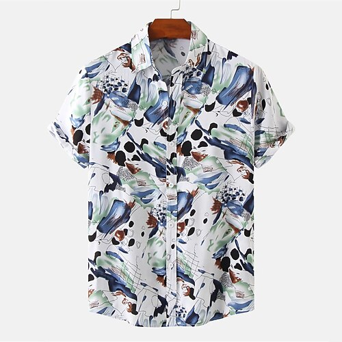 

Men's Shirt Print Graffiti Turndown Street Daily Button-Down Print Short Sleeve Tops Casual Fashion Breathable Comfortable White