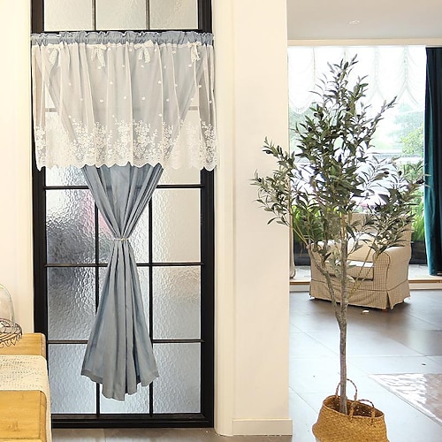 

Valance Rod Pocket Tier Curtain Farmhouse Flower, Kitchen Living Room Window Tier Curtain Farmhouse,Door Curatin, Girls Bedroom Cascade