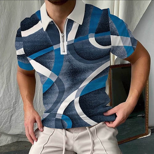 

Men's Collar Polo Shirt Golf Shirt Striped Turndown Royal Blue Street Casual Short Sleeve Button-Down Clothing Apparel Basic Designer Slim Fit Big and Tall / Beach