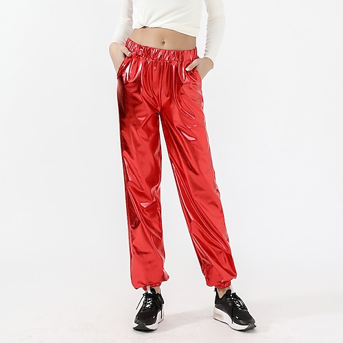 

Women's Joggers Chinos Faux Leather Fuchsia Silver Gold Mid Waist Fashion Casual Weekend Side Pockets Micro-elastic Ankle-Length Comfort Plain S M L XL XXL