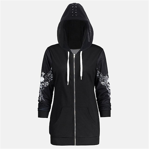 

Women's Plus Size Jacket Pocket Zip Up Floral Date Vacation Long Sleeve Hooded Regular Winter Fall Black Purple Dark Blue L XL XXL 3XL 4XL