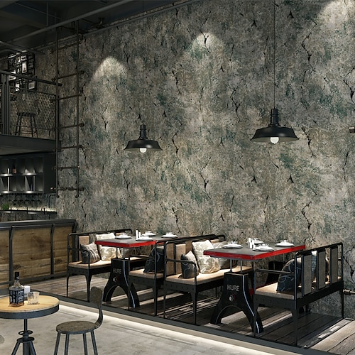 

Vintage Industrial Style Plain Color Solid Color Wallpaper Clothing Store Online Cafe Restaurant Used Cement Ash Cracked PVC Wallpaper