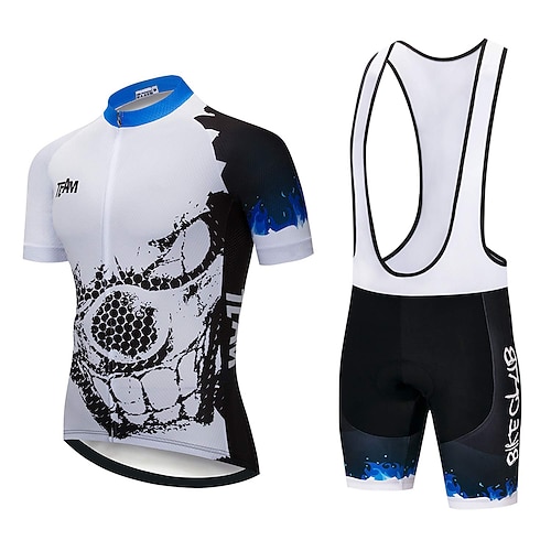 

Men's Short Sleeve Cycling Jersey with Bib Shorts Blue Bike 3D Pad Breathable Quick Dry Sports Graphic Clothing Apparel
