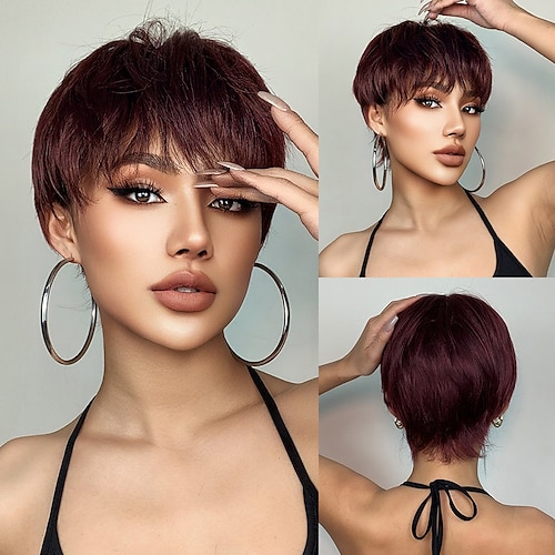 

HAIRCUBE Short Ombre Brown Ash Light Blonde Synthetic Wigs With Bangs For Woman Afro Cosplay Wig High-Temperature